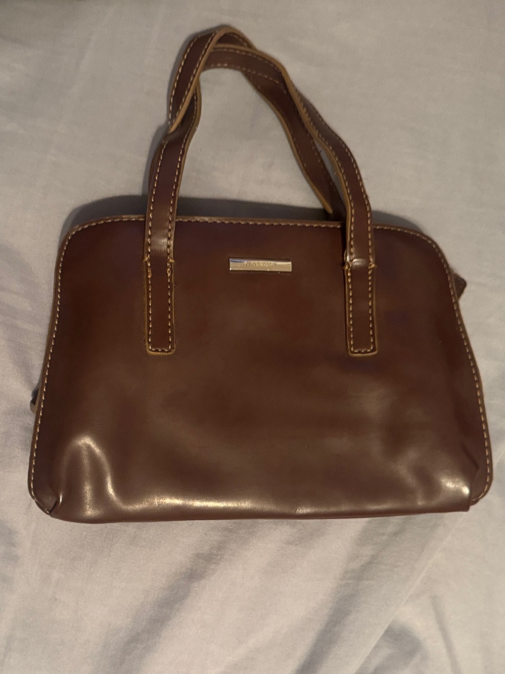 Nine West Brown Mini Satchel with Contrast Stitching